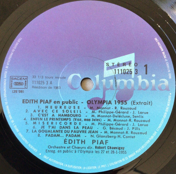 Edith Piaf : En Public (Olympia 1955 1956 1958 1961 1962) (3xLP, Comp, RE)