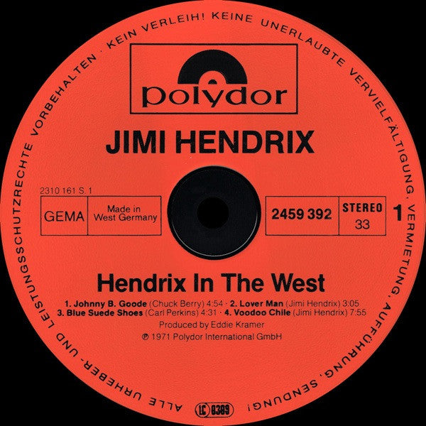 Jimi Hendrix : Hendrix In The West (LP, Album, RE)