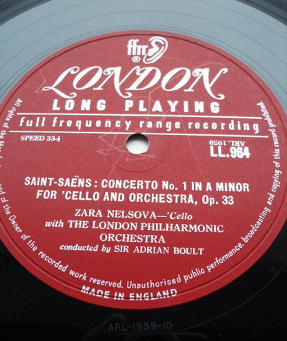 Zara Nelsova , The London Philharmonic Orchestra / Sir Adrian Boult : Saint-Saëns & Lalo: 'Cello Concertos' (LP, Album)