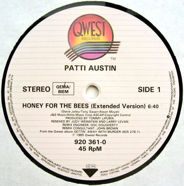 Patti Austin : Honey For The Bees (12", Maxi)