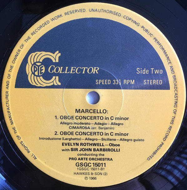 Tomaso Albinoni, Domenico Cimarosa, Alessandro Marcello With Evelyn Rothwell, Sir John Barbirolli, Pro Arte Orchestra : Italian Oboe Concertos (LP)