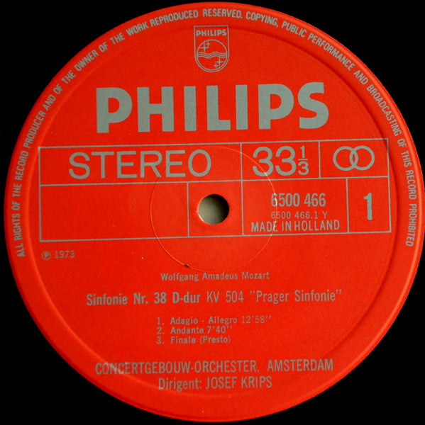 Wolfgang Amadeus Mozart, Concertgebouworkest, Josef Krips : Symphony No. 38, "Prague" / Symphony No.31, "Paris” (LP)