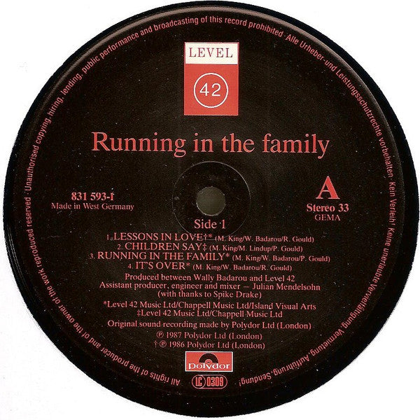 Level 42 : Running In The Family (LP, Album)