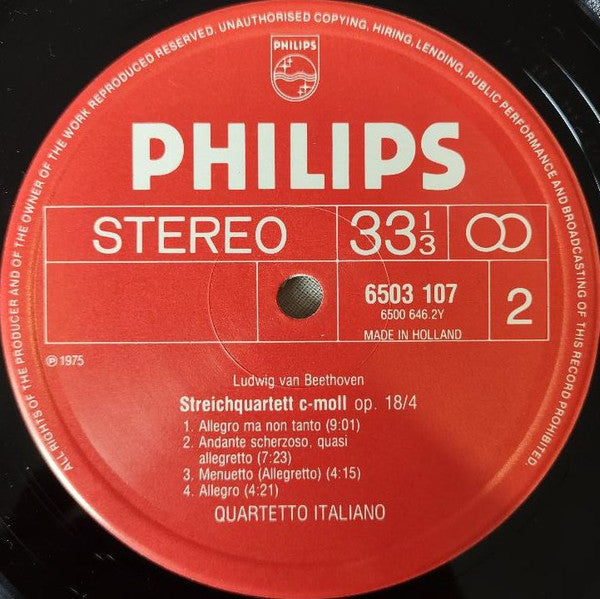 Ludwig van Beethoven, Quartetto Italiano : String Quartetes Op. 18 No.3 In D & No. 4 In C Minor (LP, Album)