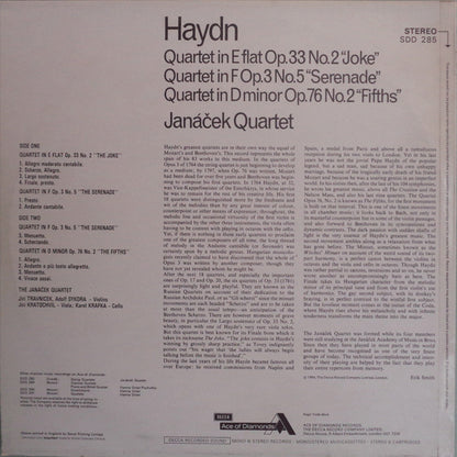 Joseph Haydn, Janáček Quartet : Quartet In E Flat Op. 33 No. 2 "Joke" / Quartet In F Op. 3 No. 5 "Serenade" / Quartet In D Minor Op. 76 No. 2 "Fifths" (LP, RP)