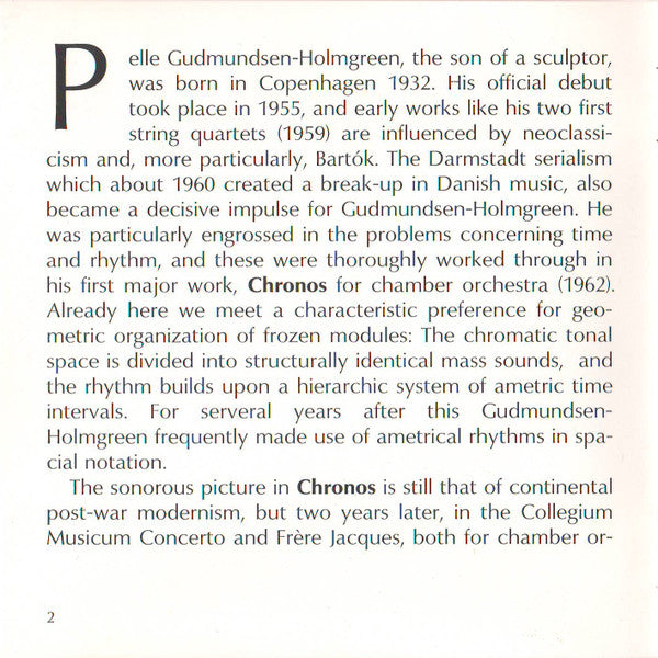 Pelle Gudmundsen-Holmgreen, Karl Aage Rasmussen, Danmarks Radios Symfoniorkester, Leif Segerstam : Symphony - Antiphony / Symphony In Time (CD, Album)