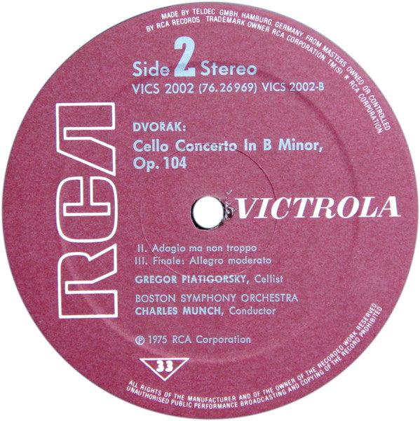 Antonín Dvořák : Gregor Piatigorsky, Charles Munch, Boston Symphony Orchestra : Dvořák: Cello Concerto In B Minor (LP)