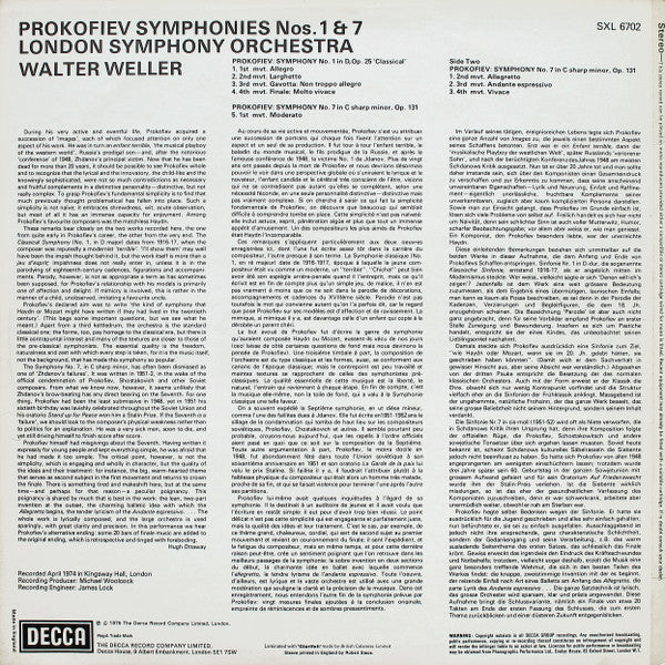 Sergei Prokofiev, London Symphony Orchestra, Walter Weller : Symphonies Nos. 1 & 7 (LP, Fir)