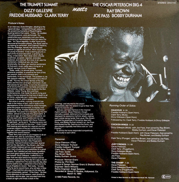 Dizzy Gillespie, Freddie Hubbard, Clark Terry Meets The Oscar Peterson Big 4 : The Trumpet Summit Meets The Oscar Peterson Big 4 (LP, Album, Gat)