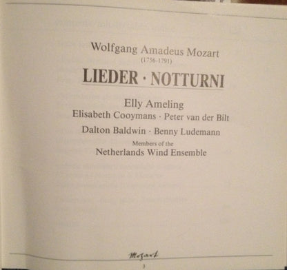 Wolfgang Amadeus Mozart - Elly Ameling, Elisabeth Cooymans, Peter van der Bilt, Dalton Baldwin, Benny Ludemann, Nederlands Blazers Ensemble : Lieder • Notturni (2xCD, Comp, RM + Box, Sli)