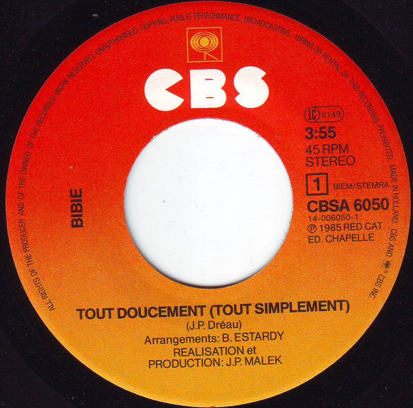 Bibie : Tout Doucement (7", Single)