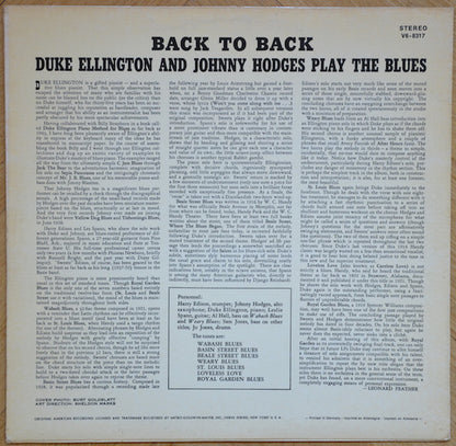 Duke Ellington & Johnny Hodges : Back To Back (Duke Ellington And Johnny Hodges Play The Blues) (LP, Album, RE)