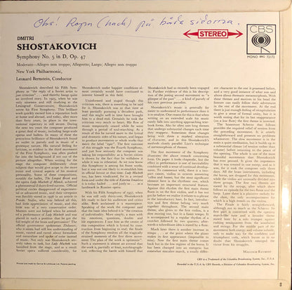 Leonard Bernstein And New York Philharmonic, Dmitri Shostakovich : Symphony No. 5, Op 47 (LP)