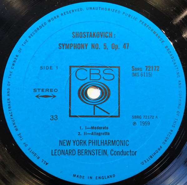 Leonard Bernstein And New York Philharmonic, Dmitri Shostakovich : Symphony No. 5, Op 47 (LP)