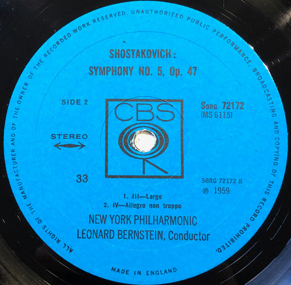 Leonard Bernstein And New York Philharmonic, Dmitri Shostakovich : Symphony No. 5, Op 47 (LP)