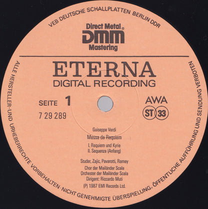 Giuseppe Verdi - Cheryl Studer, Dolora Zajick, Luciano Pavarotti, Samuel Ramey, Coro Del Teatro Alla Scala Und Orchestra Del Teatro Alla Scala , Dirigent Riccardo Muti : Messa Da Requiem (2xLP, Gat)