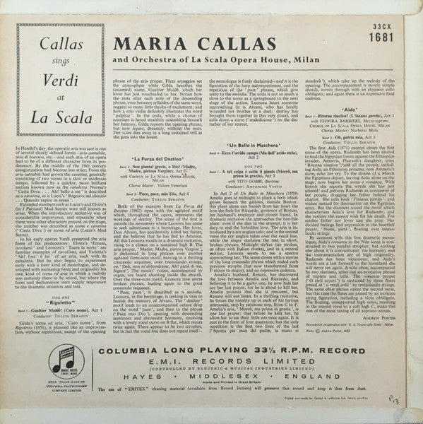 Maria Callas Sings Giuseppe Verdi : Callas Sings Verdi At La Scala (LP, Comp, Mono)