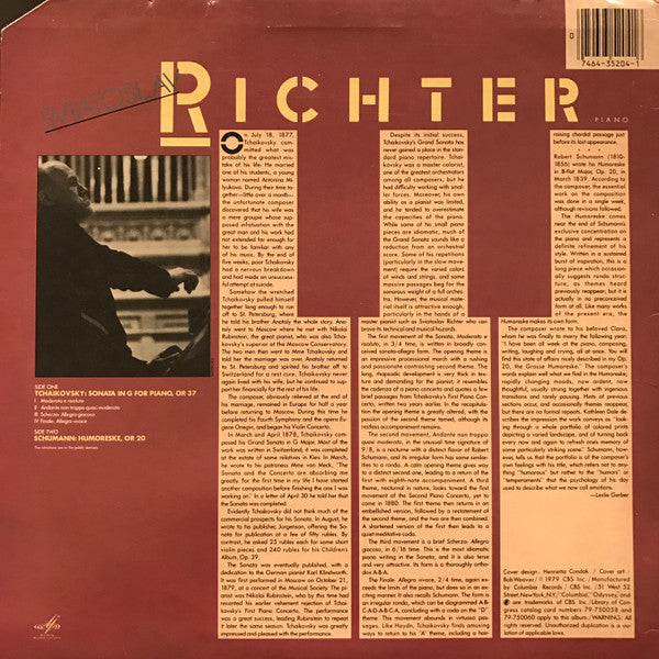 Pyotr Ilyich Tchaikovsky / Robert Schumann - Sviatoslav Richter : Grand Sonata Op. 37 / Humoreske Op. 20 (LP, Album, Mono, RE)