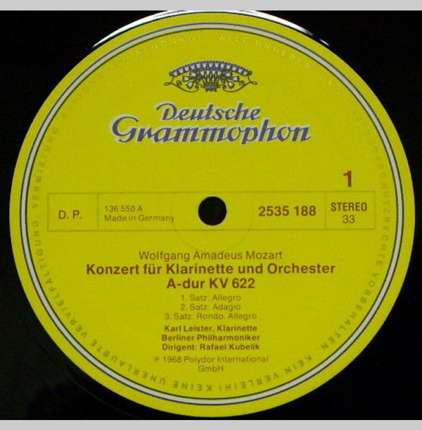 Wolfgang Amadeus Mozart, Karl Leister, Rafael Kubelik, Berliner Philharmoniker, Maurice Allard, Orchestre Des Concerts Lamoureux, Nicanor Zabaleta, Igor Markevitch, Orchestre De Chambre Paul Kuentz : Klarinettenkonzert / Fagottkonzert / Adagio und Rondo KV 617 (LP, Comp, RE)