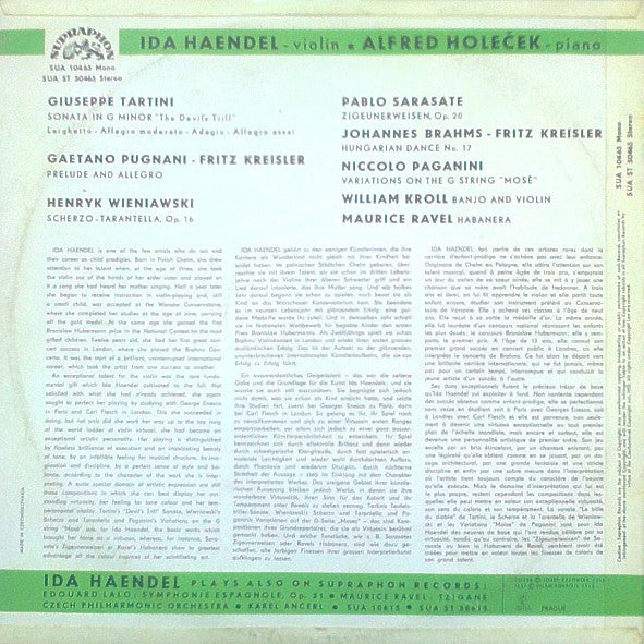 Giuseppe Tartini, Gaetano Pugnani, Henryk Wieniawski, Pablo de Sarasate, Johannes Brahms, Niccolò Paganini, Maurice Ravel, William Kroll - Ida Haendel : Famous Violin Compositions (LP, Album, Mono)