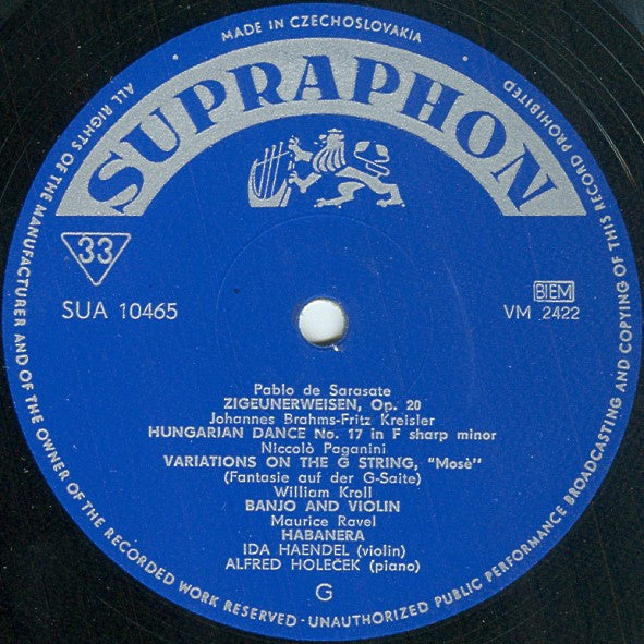 Giuseppe Tartini, Gaetano Pugnani, Henryk Wieniawski, Pablo de Sarasate, Johannes Brahms, Niccolò Paganini, Maurice Ravel, William Kroll - Ida Haendel : Famous Violin Compositions (LP, Album, Mono)