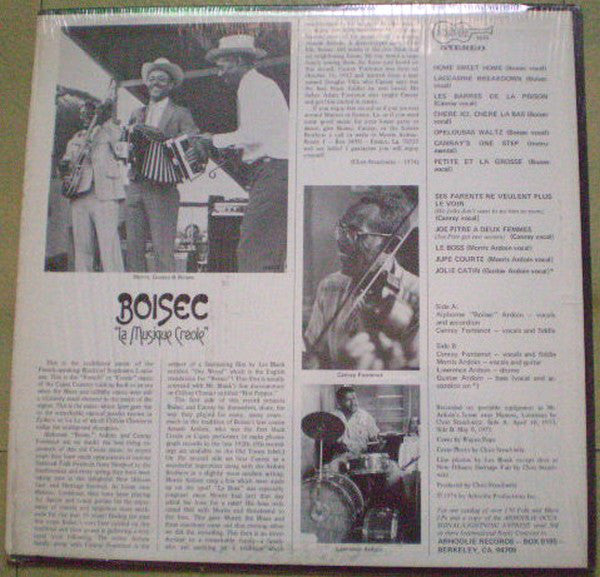 Alphonse "Bois Sec" Ardoin With Canray Fontenot & Ardoin Brothers Orchestra : La Musique Creole (LP, Album)