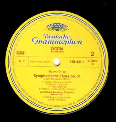 Edvard Grieg - Göteborgs Symfoniker • Neeme Järvi : Symphonic Dances Op. 64 • Norwegian Dances Op. 35 • Lyric Suite Op. 54 (LP)