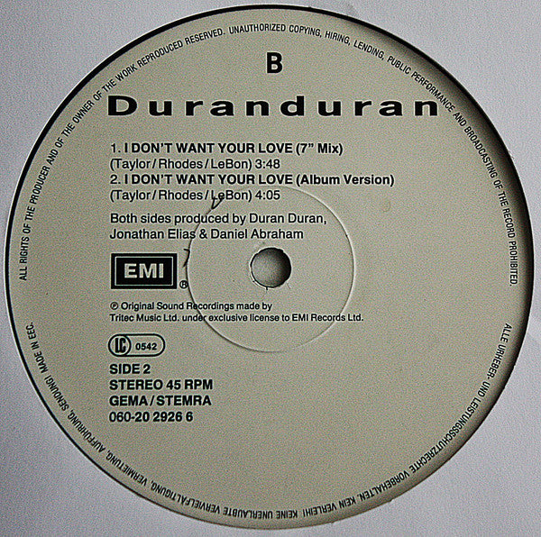 Duran Duran : I Don't Want Your Love (12", Single)