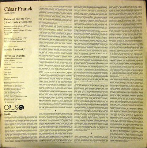César Franck, Marián Lapšanský, The Slovak Quartet : Piano Quintet In F Minor (LP, Album)