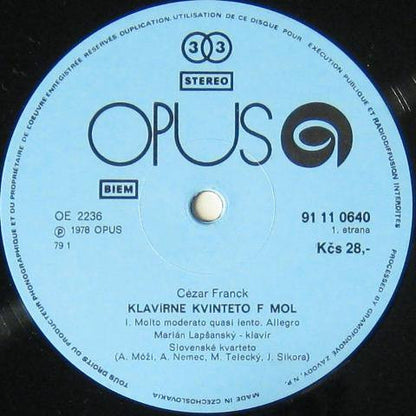 César Franck, Marián Lapšanský, The Slovak Quartet : Piano Quintet In F Minor (LP, Album)
