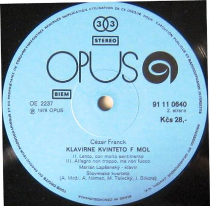 César Franck, Marián Lapšanský, The Slovak Quartet : Piano Quintet In F Minor (LP, Album)