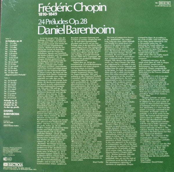Frédéric Chopin, Daniel Barenboim : 24 Préludes Op. 28 (LP)