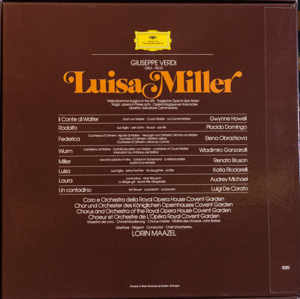 Giuseppe Verdi, Katia Ricciarelli, Placido Domingo, Renato Bruson, Elena Obraztsova, Chorus Of The Royal Opera House, Covent Garden And Orchestra Of The Royal Opera House, Covent Garden, Lorin Maazel : Luisa Miller (3xLP + Box)