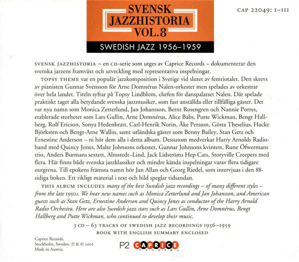 Various : Svensk Jazzhistoria Vol. 8 - Swedish Jazz 1956-1959 - Topsy Theme (3xCD, Comp + Box, Sli)