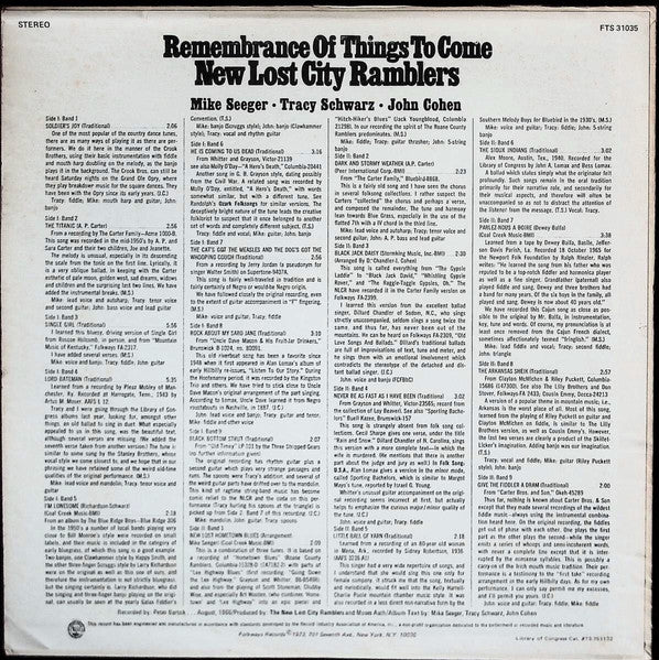 The New Lost City Ramblers : Remembrance Of Things To Come (LP, Album, RE)