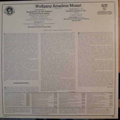 Wolfgang Amadeus Mozart / The Cleveland Orchestra, George Szell, Judith Raskin : Serenade No. 9 "Posthorn", K. 320 / Exsultate, Jubilate, K. 165 (LP, Comp)