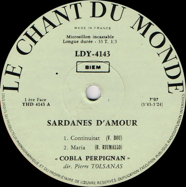 Cobla Perpignan : Sardanes D'amour (7", EP)