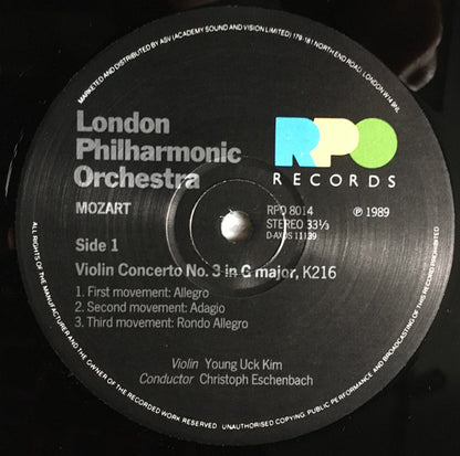 Wolfgang Amadeus Mozart - Yong Uck Kim, Christoph Eschenbach, London Philharmonic Orchestra : Violin Concerto No. 3 K.216 / Violin Concerto No. 5 K.219 (LP)