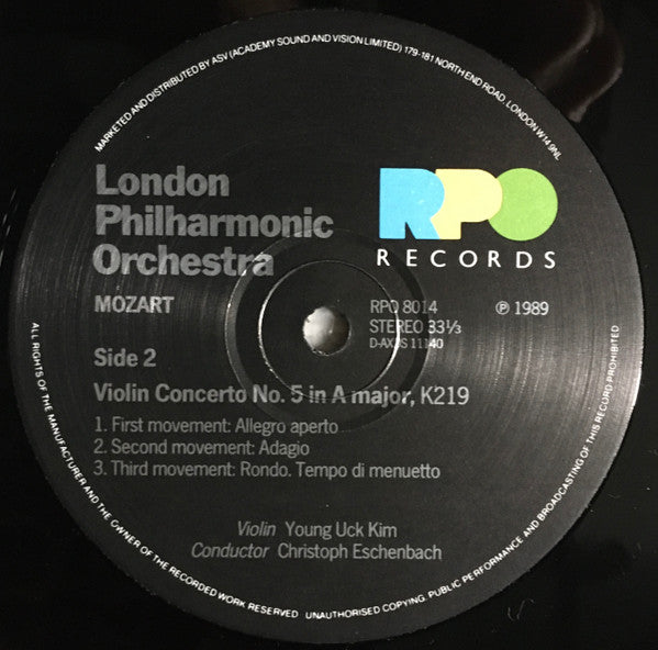 Wolfgang Amadeus Mozart - Yong Uck Kim, Christoph Eschenbach, London Philharmonic Orchestra : Violin Concerto No. 3 K.216 / Violin Concerto No. 5 K.219 (LP)