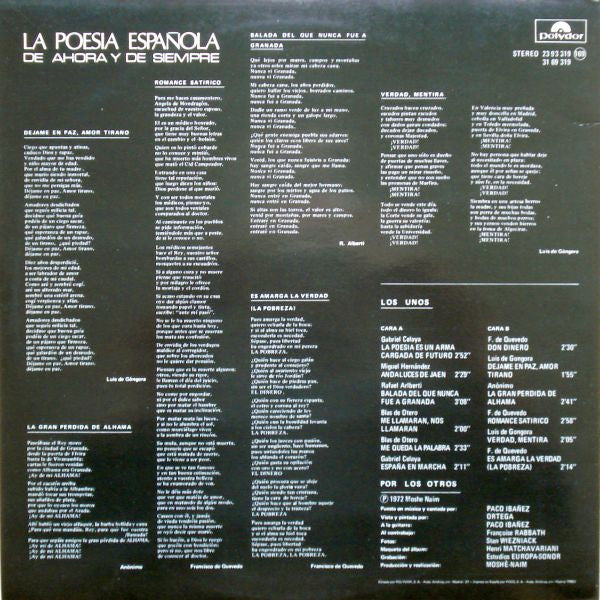 Paco Ibañez : La Poesia Española De Ahora Y De Siempre (LP, Album, RE)