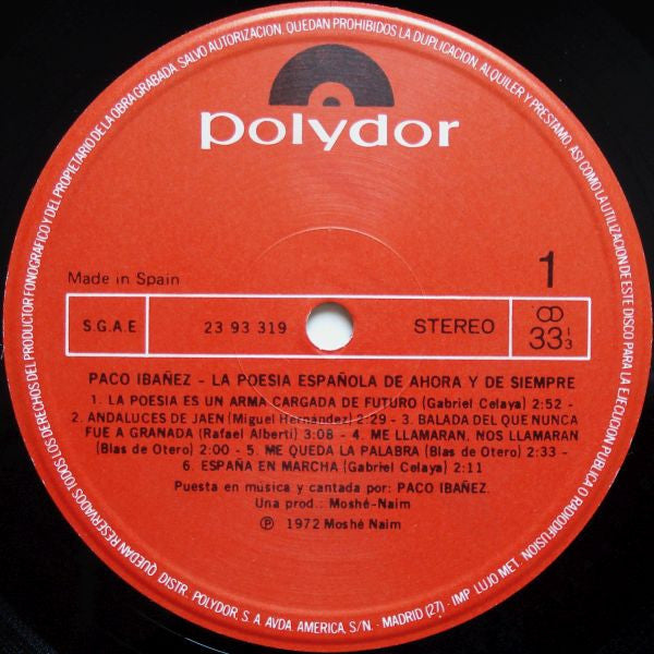 Paco Ibañez : La Poesia Española De Ahora Y De Siempre (LP, Album, RE)