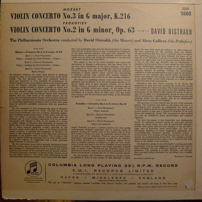 Wolfgang Amadeus Mozart / Sergei Prokofiev - David Oistrach, Alceo Galliera, Philharmonia Orchestra : Mozart Concerto No.3 / Prokofiev Concerto No.2 (LP, Album, Mono)