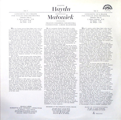 Joseph Haydn, Bohuslav Matoušek, Prague Chamber Orchestra, Libor Hlaváček : Violin Concertos (LP)