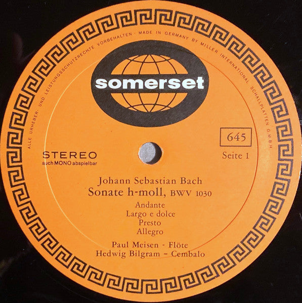 Johann Sebastian Bach - Paul Meisen / Hedwig Bilgram : Sonaten Für Flöte Und Cembalo (LP)