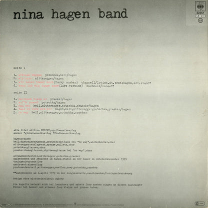 Nina Hagen Band : Unbehagen (LP, Album, RE)