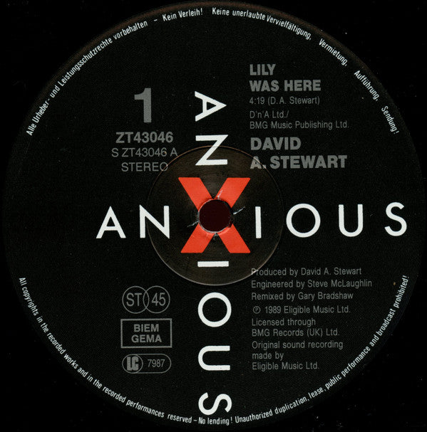 David A. Stewart Featuring Candy Dulfer : Lily Was Here (12", Maxi)