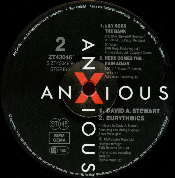 David A. Stewart Featuring Candy Dulfer : Lily Was Here (12", Maxi)