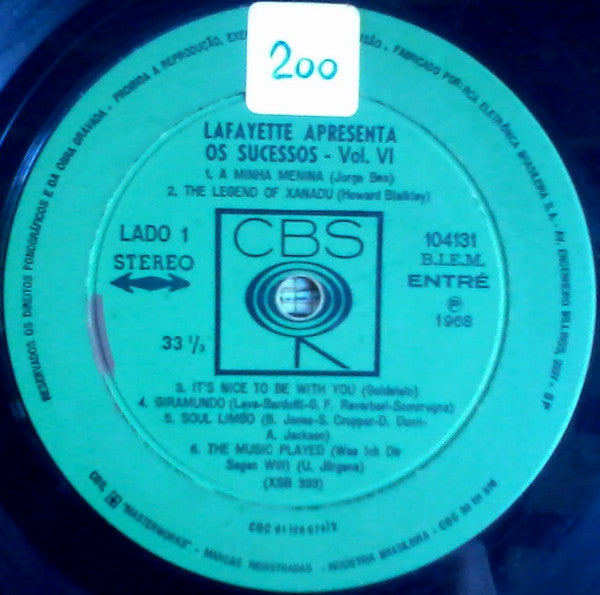 Lafayette (5) : Lafayette Apresenta Os Sucessos Vol. VI (LP, Album, RE)