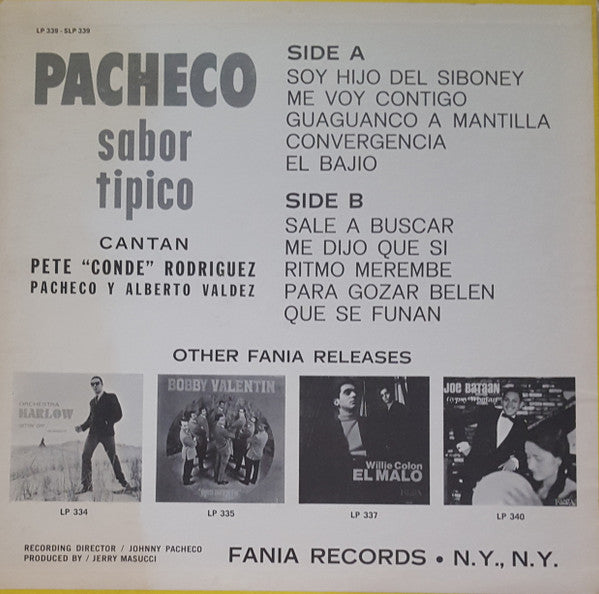 Johnny Pacheco : Sabor Tipico (LP, Album, Mono)