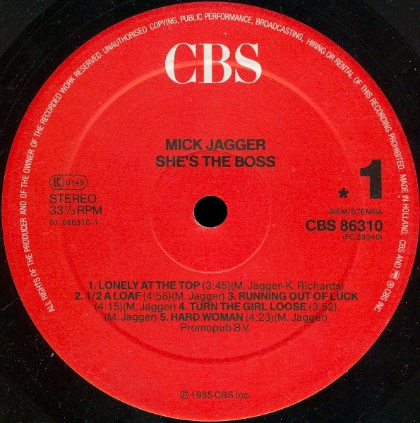 Mick Jagger : She's The Boss (LP, Album, RE, Red)